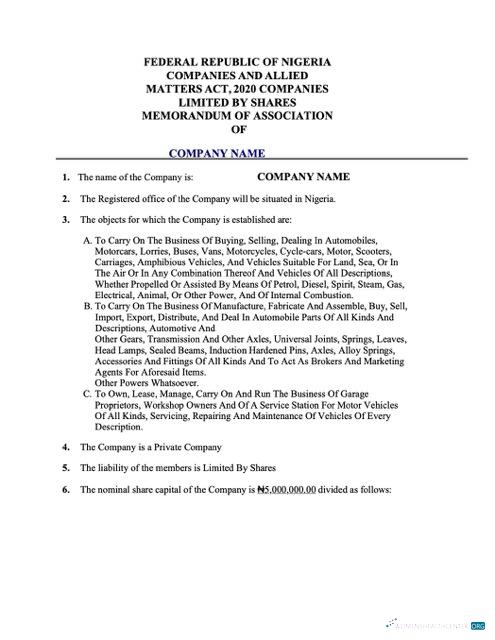 Download Nigeria certificate of registration Word and PDF template Photoshop template